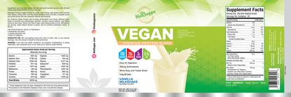 Close-up of the label and nutrition facts of NatSupps Vanilla Vegan protein